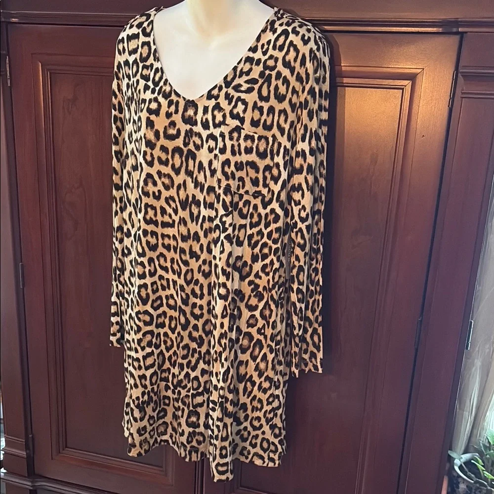 NWT  SOMA +Chico's Tan & Black Animal Print Cool Night Sleepshirt size L - Picture 3 of 5